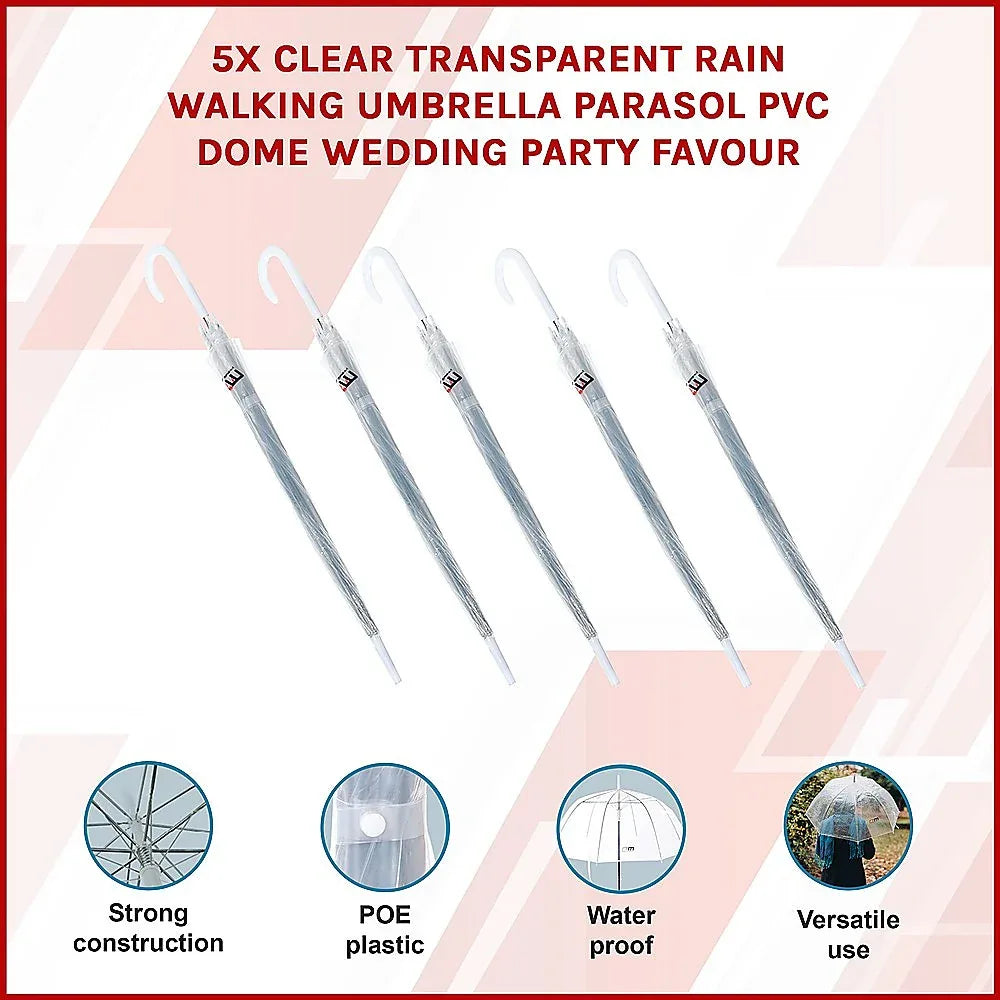 5x Clear Transparent Rain Walking Umbrella Parasol PVC Dome Wedding Party Favour - Mekamart Australia