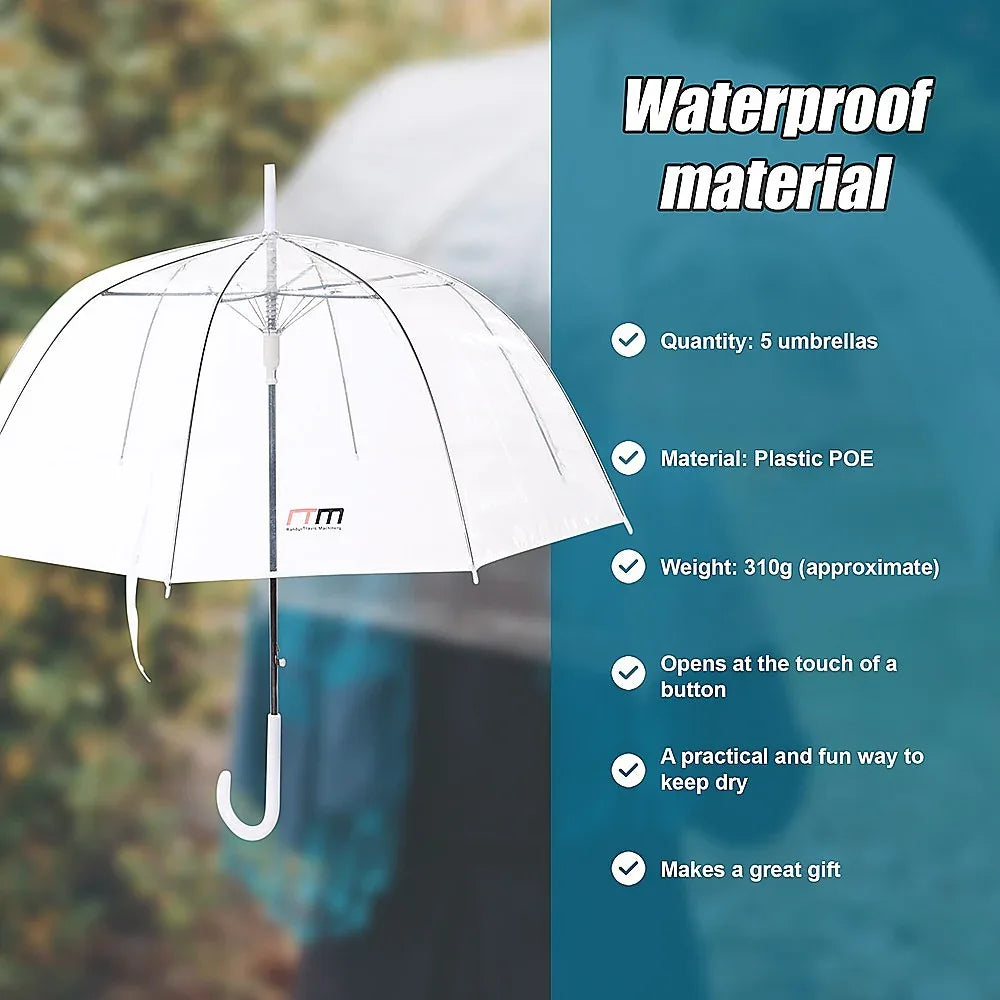5x Clear Transparent Rain Walking Umbrella Parasol PVC Dome Wedding Party Favour - Mekamart Australia