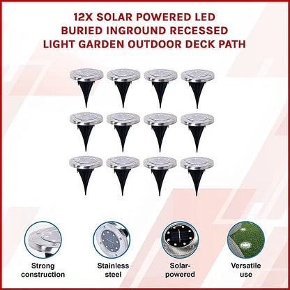 12x Solar Powered LED Buried Inground Recessed Light Garden Outdoor Deck Path - Mekamart Australia