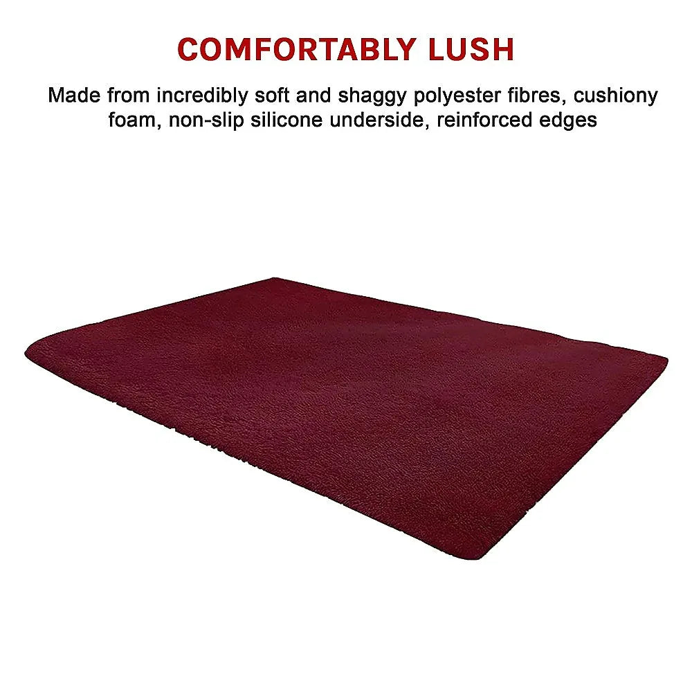 230x200cm Floor Rugs Large Shaggy Rug Area Carpet Bedroom Living Room Mat - Burgundy - Mekamart Australia