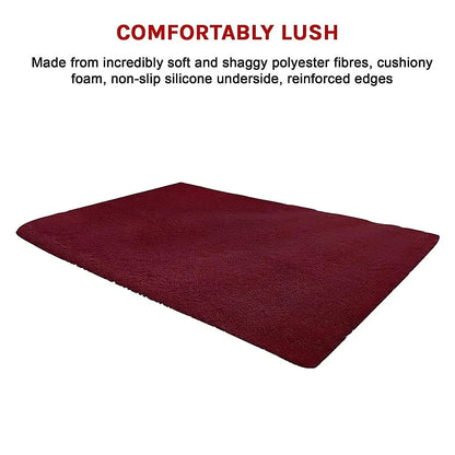 230x200cm Floor Rugs Large Shaggy Rug Area Carpet Bedroom Living Room Mat - Burgundy - Mekamart Australia