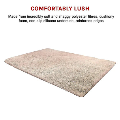 230x160cm Floor Rugs Large Shaggy Rug Area Carpet Bedroom Living Room Mat - Beige - Mekamart Australia