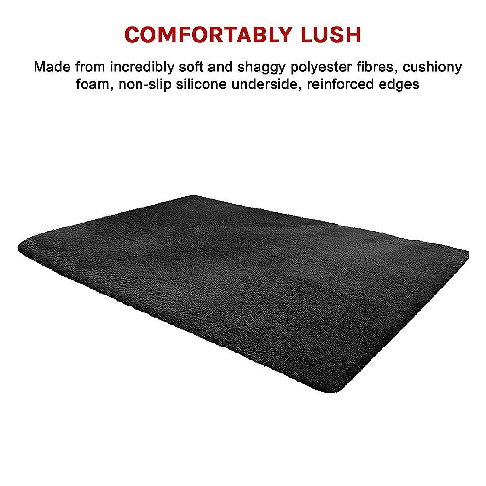 230x200cm Floor Rugs Large Shaggy Rug Area Carpet Bedroom Living Room Mat - Black - Mekamart Australia