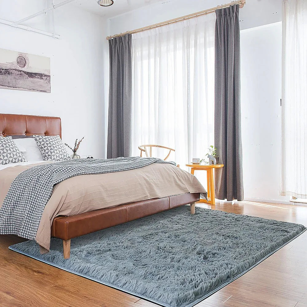 230x200cm Floor Rugs Large Shaggy Rug Area Carpet Bedroom Living Room Mat - Grey - Mekamart Australia