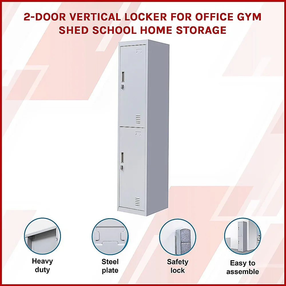 2-Door Vertical Locker for Office Gym Shed School Home Storage - Mekamart Australia