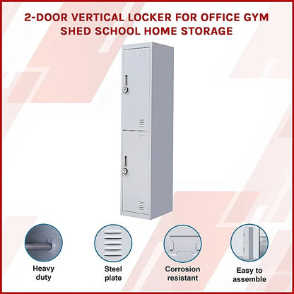 2-Door Vertical Locker for Office Gym Shed School Home Storage - Mekamart Australia