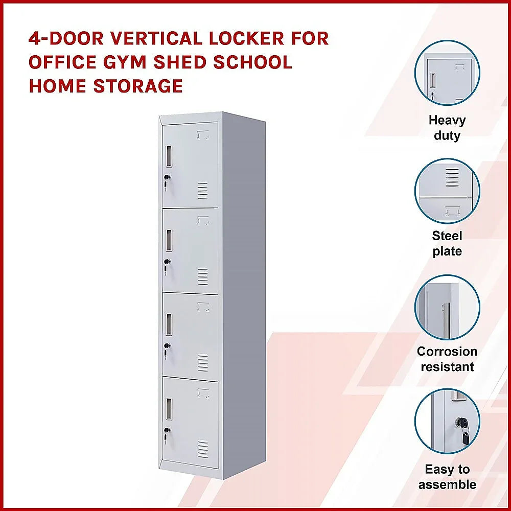 4-Door Vertical Locker for Office Gym Shed School Home Storage - Mekamart Australia
