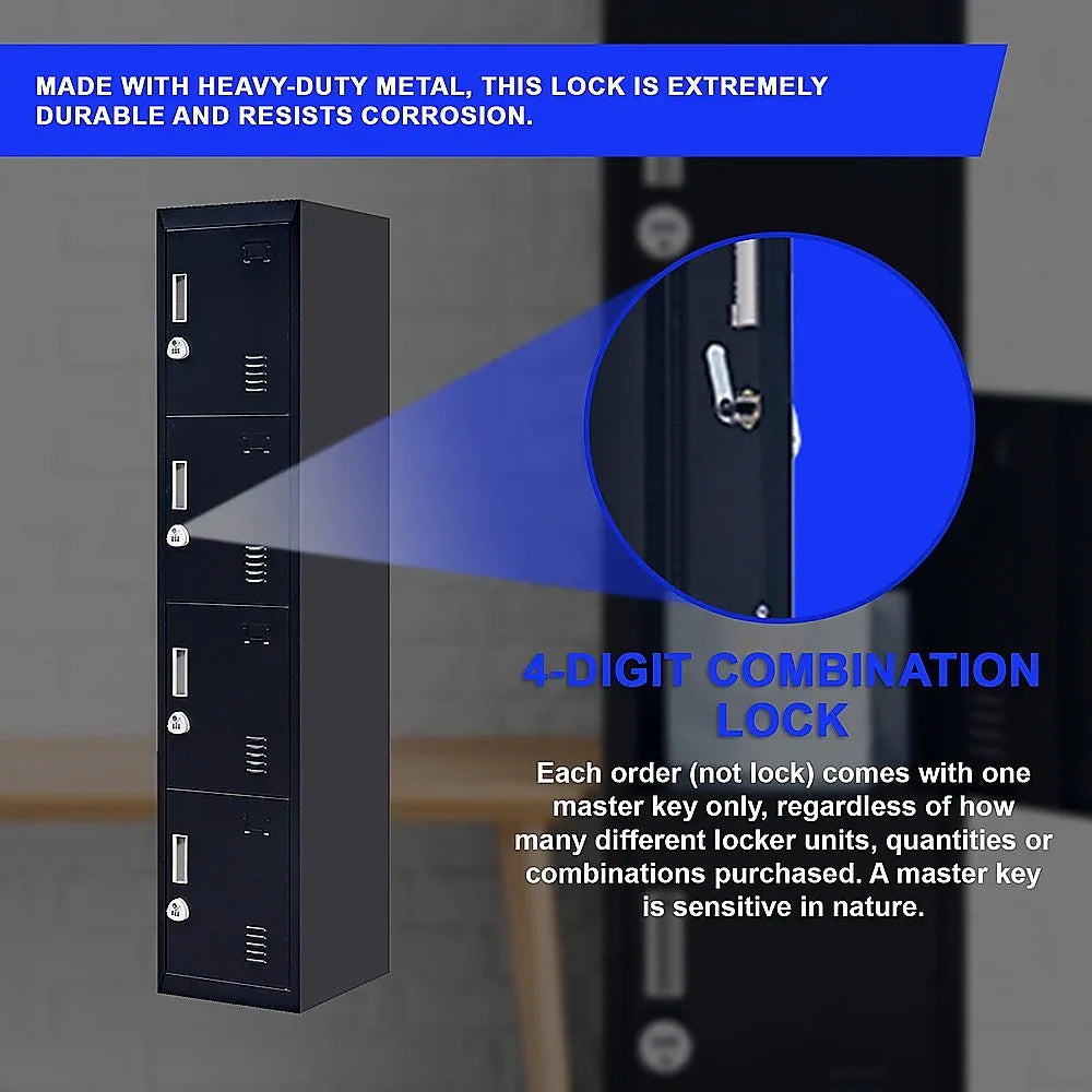 4-Door Vertical Locker for Office Gym Shed School Home Storage - Mekamart Australia