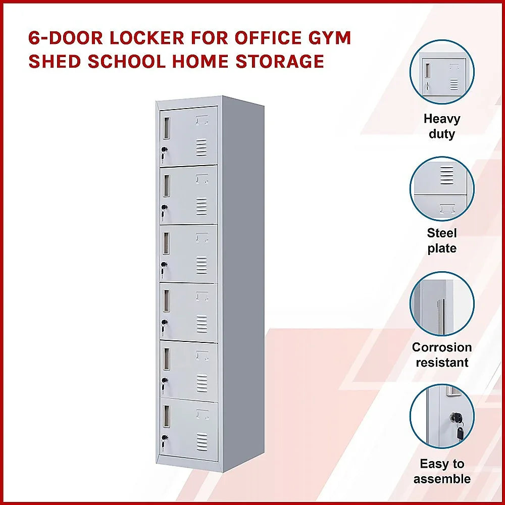 6-Door Locker for Office Gym Shed School Home Storage - Mekamart Australia