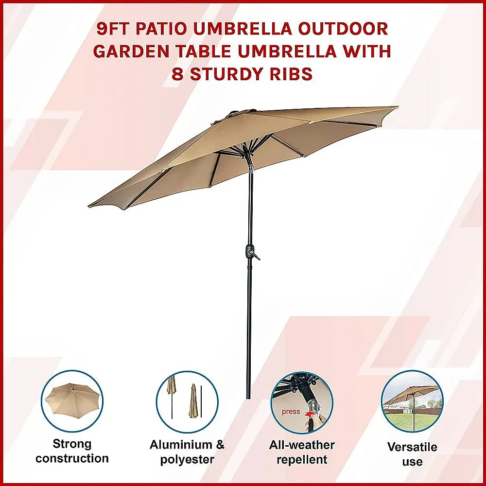 9FT Patio Umbrella Outdoor Garden Table Umbrella with 8 Sturdy Ribs - Mekamart Australia