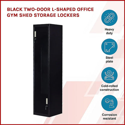 Black Two-Door L-shaped Office Gym Shed Storage Lockers - Mekamart Australia
