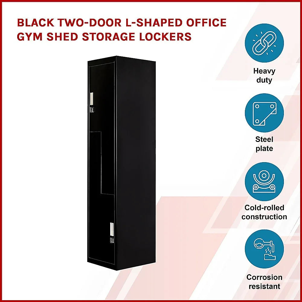 Black Two-Door L-shaped Office Gym Shed Storage Lockers - Mekamart Australia
