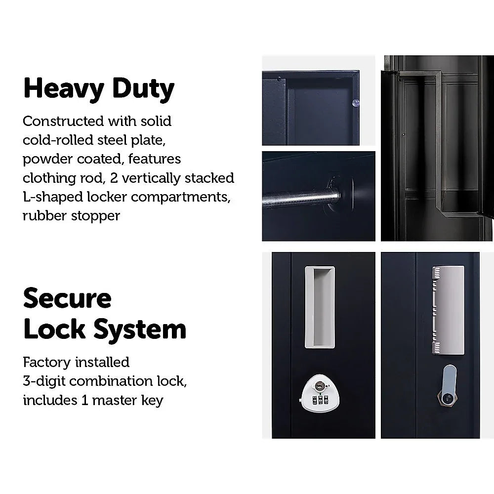 Black Two-Door L-shaped Office Gym Shed Storage Lockers - Mekamart Australia