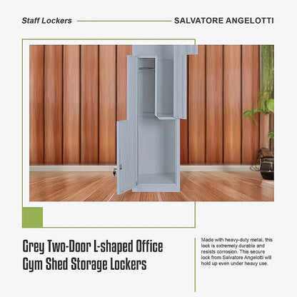 Grey Two-Door L-shaped Office Gym Shed Storage Lockers - Mekamart Australia