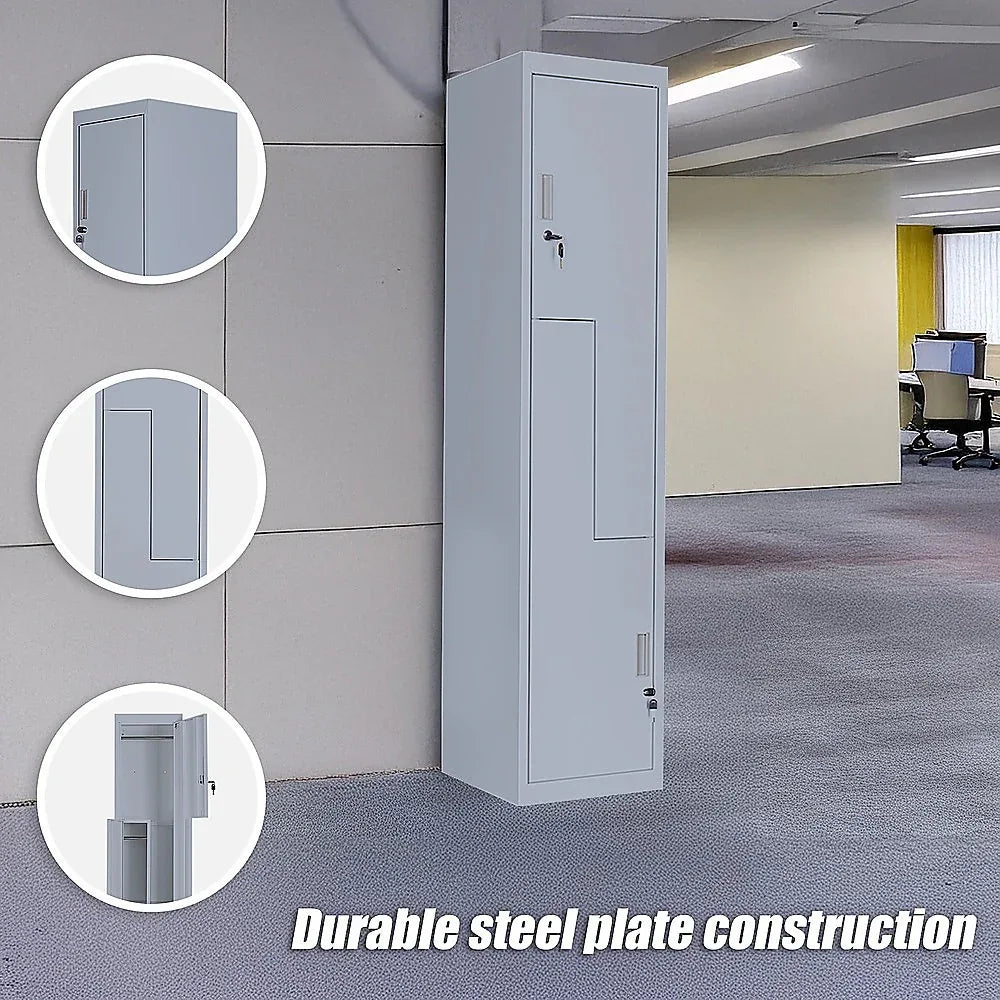 Grey Two-Door L-shaped Office Gym Shed Storage Lockers - Mekamart Australia