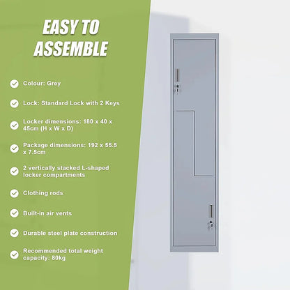 Grey Two-Door L-shaped Office Gym Shed Storage Lockers - Mekamart Australia