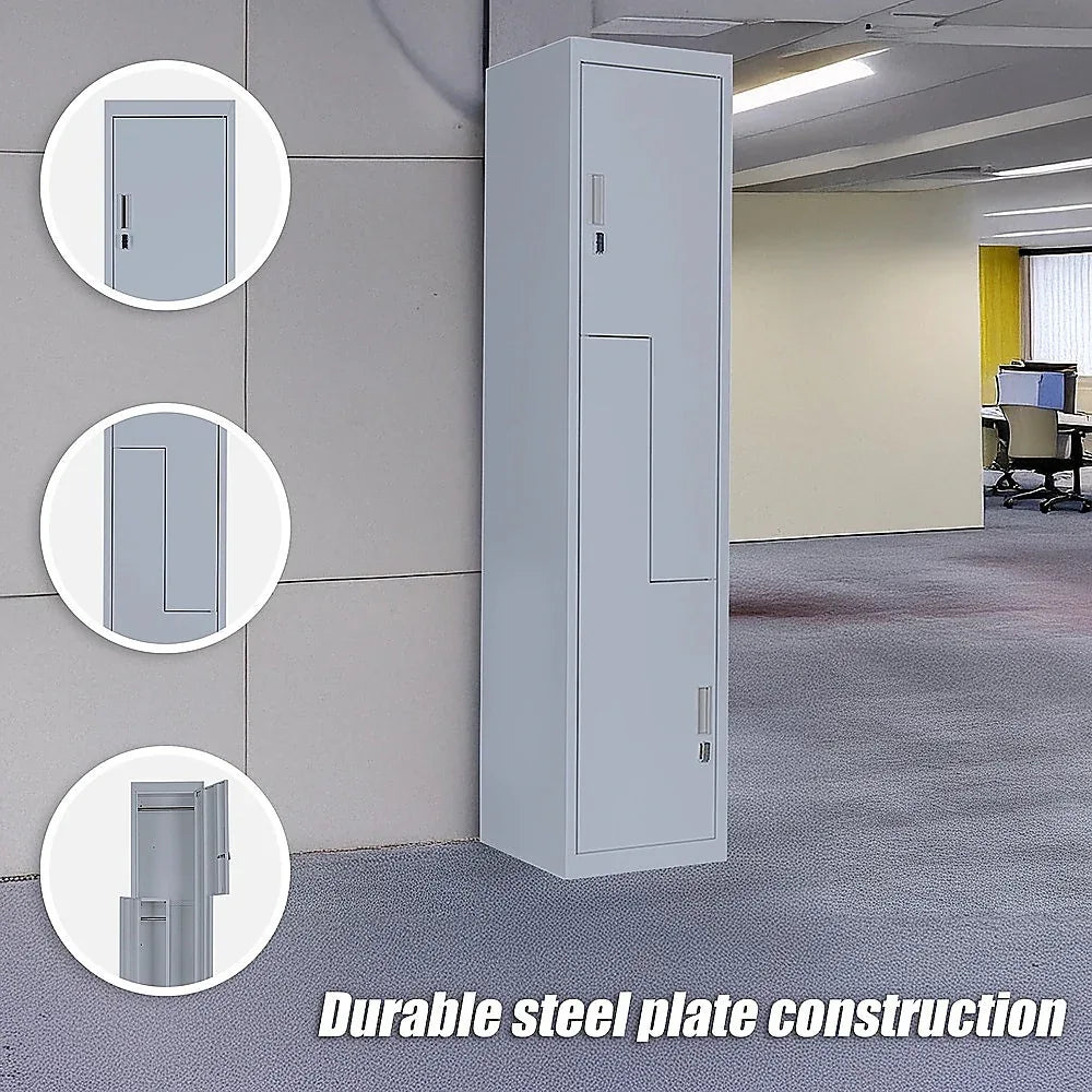 Grey Two-Door L-shaped Office Gym Shed Storage Lockers - Mekamart Australia