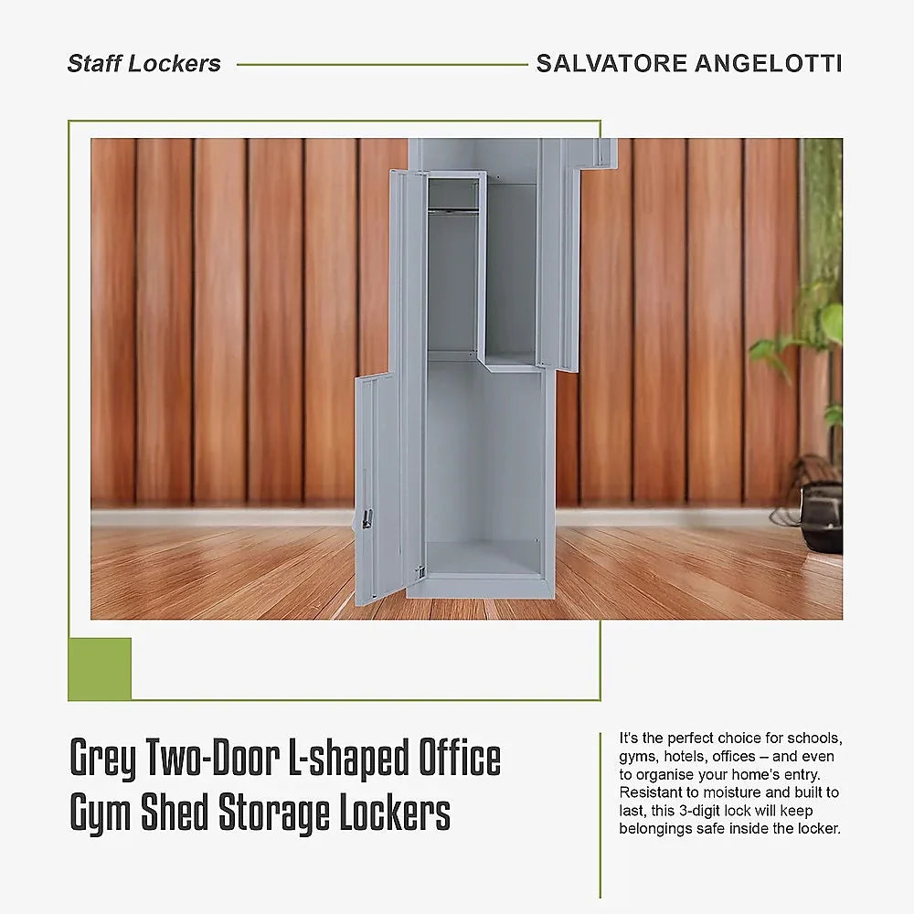 Grey Two-Door L-shaped Office Gym Shed Storage Lockers - Mekamart Australia