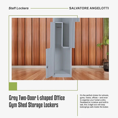 Grey Two-Door L-shaped Office Gym Shed Storage Lockers - Mekamart Australia
