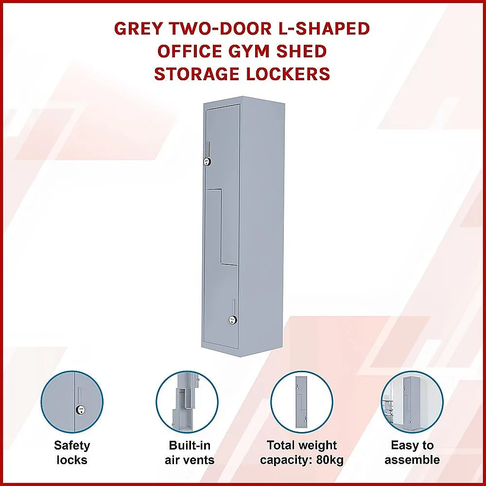 Grey Two-Door L-shaped Office Gym Shed Storage Lockers - Mekamart Australia