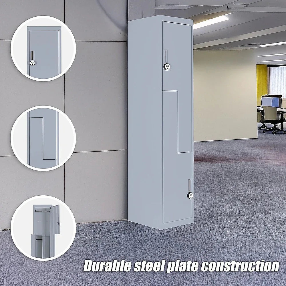 Grey Two-Door L-shaped Office Gym Shed Storage Lockers - Mekamart Australia