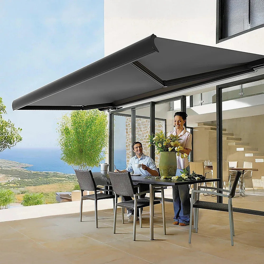 5.5m x 3.0m Retractable Folding Arm Awning Heavy Duty Full Cassette Motorised - Mekamart Australia