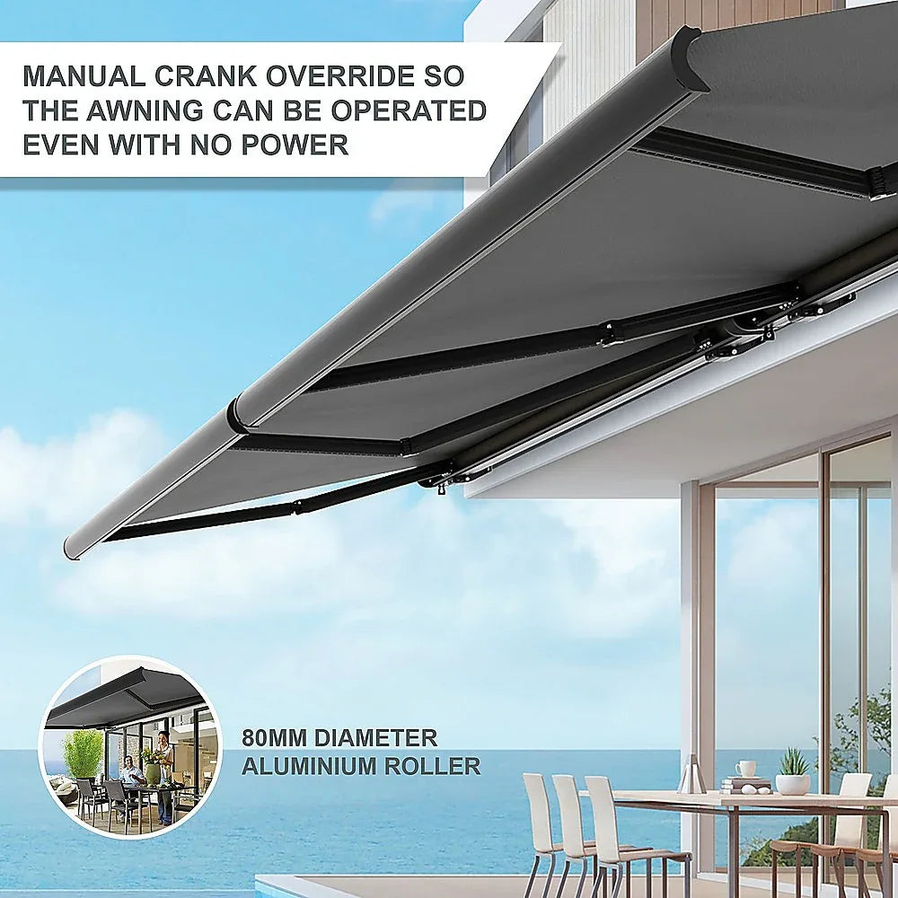5.5m x 3.0m Retractable Folding Arm Awning Heavy Duty Full Cassette Motorised - Mekamart Australia