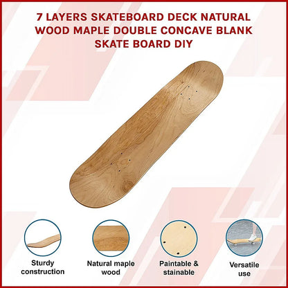 7 Layers Skateboard Deck Natural Wood Maple Double Concave Blank Skate Board DIY - Mekamart Australia
