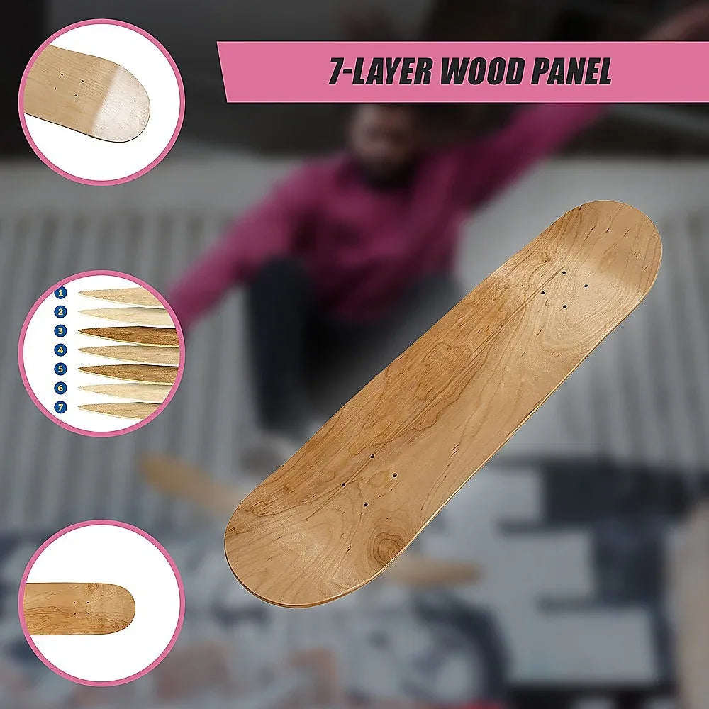 7 Layers Skateboard Deck Natural Wood Maple Double Concave Blank Skate Board DIY - Mekamart Australia