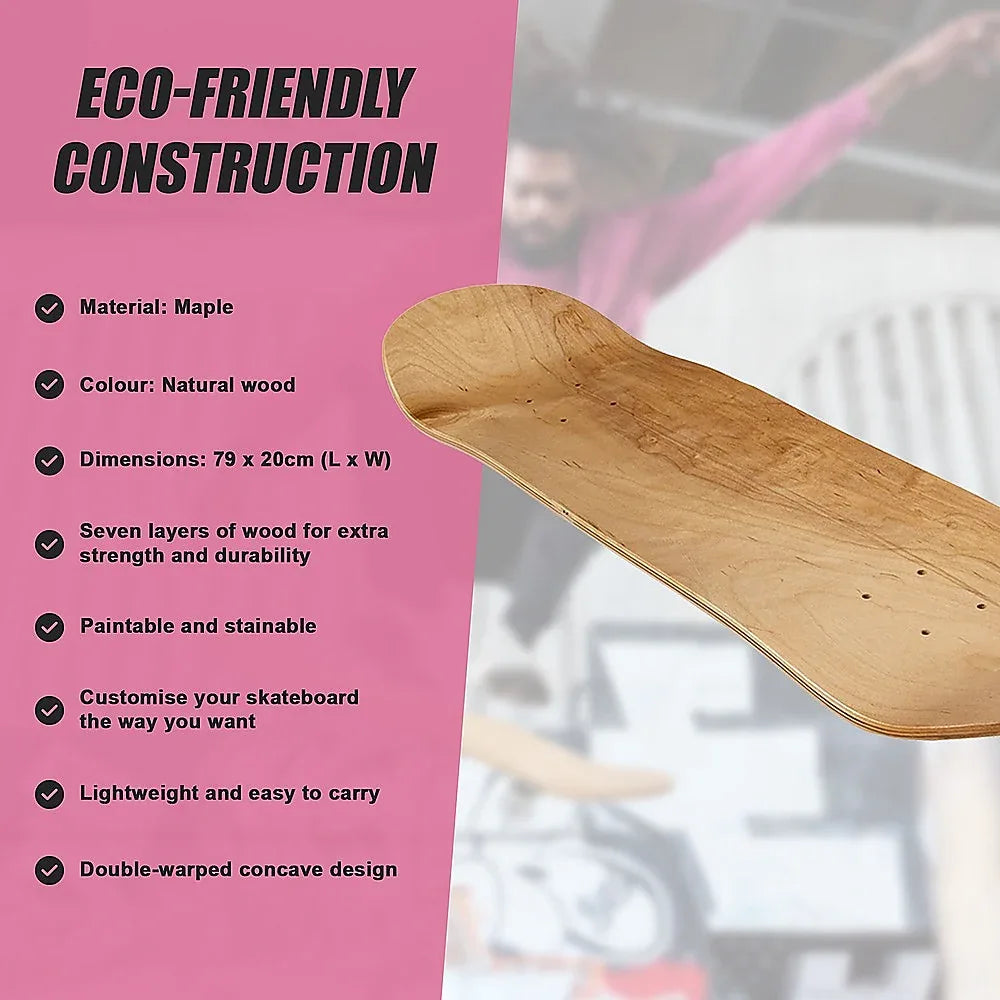 7 Layers Skateboard Deck Natural Wood Maple Double Concave Blank Skate Board DIY - Mekamart Australia