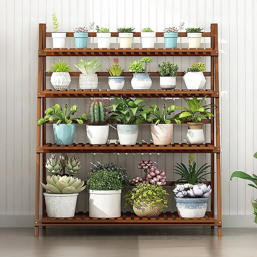 Plant Stand Outdoor Indoor Garden Wood Bamboo Shelf Folding 100CM Length - Mekamart Australia