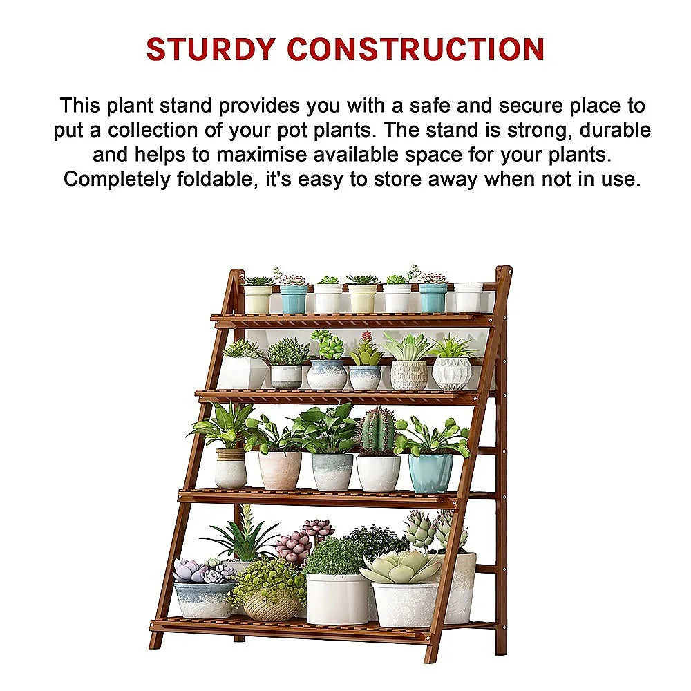 Plant Stand Outdoor Indoor Garden Wood Bamboo Shelf Folding 100CM Length - Mekamart Australia