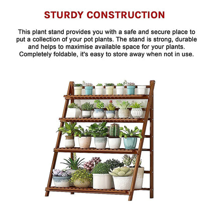 Plant Stand Outdoor Indoor Garden Wood Bamboo Shelf Folding 100CM Length - Mekamart Australia