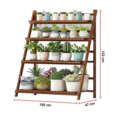 Plant Stand Outdoor Indoor Garden Wood Bamboo Shelf Folding 100CM Length - Mekamart Australia