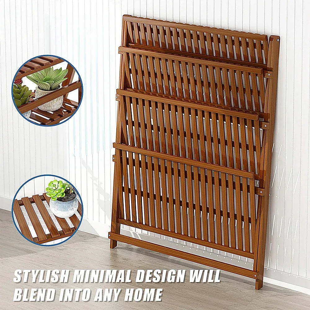 Plant Stand Outdoor Indoor Garden Wood Bamboo Shelf Folding 100CM Length - Mekamart Australia
