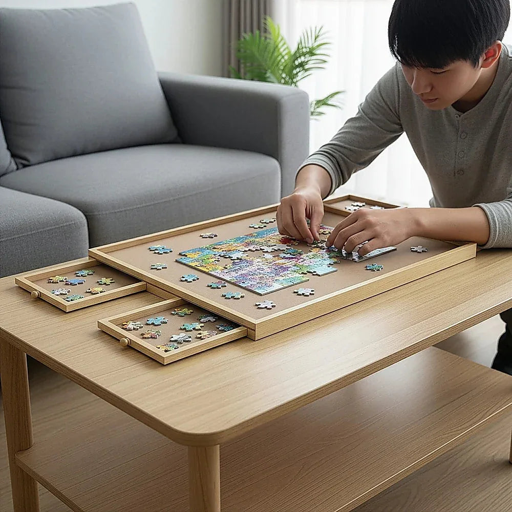 Wooden Jigsaw Puzzle Table Board Storage Table Tray Puzzle For Adult Kid - Mekamart Australia