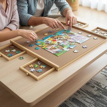 Wooden Jigsaw Puzzle Table Board Storage Table Tray Puzzle For Adult Kid - Mekamart Australia