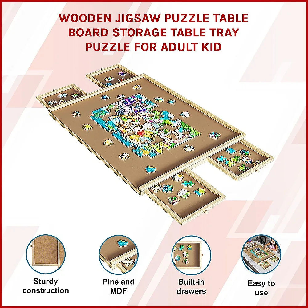 Wooden Jigsaw Puzzle Table Board Storage Table Tray Puzzle For Adult Kid - Mekamart Australia