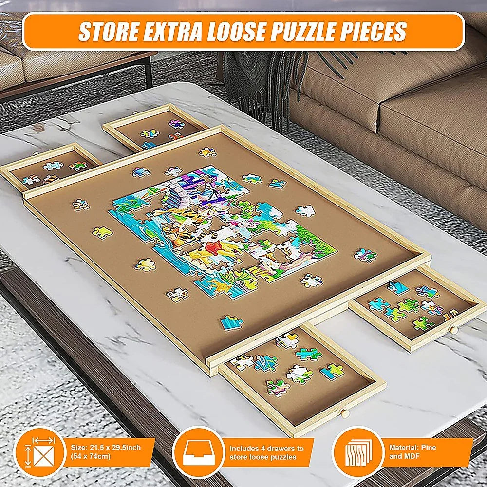 Wooden Jigsaw Puzzle Table Board Storage Table Tray Puzzle For Adult Kid - Mekamart Australia