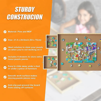 Wooden Jigsaw Puzzle Table Board Storage Table Tray Puzzle For Adult Kid - Mekamart Australia