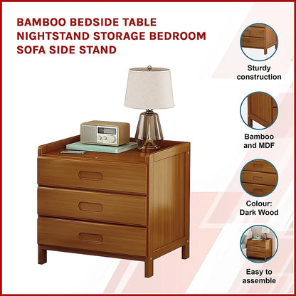 Bamboo Bedside Table Nightstand Storage Bedroom Sofa Side Stand - Mekamart Australia