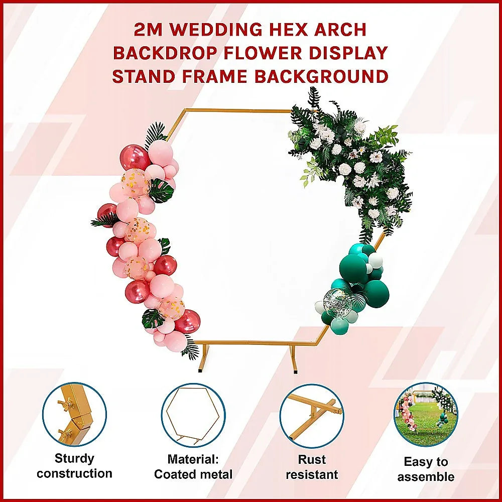 2M Wedding Hex Arch Backdrop Flower Display Stand Frame Background - Mekamart Australia