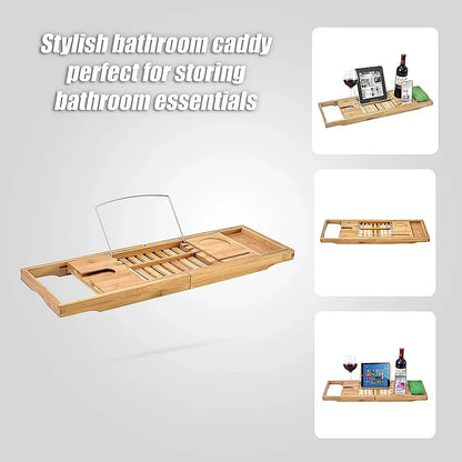 Bathroom Bamboo Bath Caddy Wine Glass Holder Table Tray Bathtub Rack Soap Shelf - Mekamart Australia