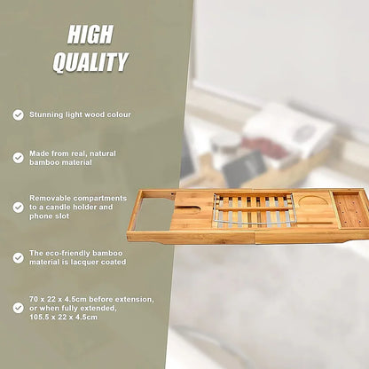 Bathroom Bamboo Bath Caddy Wine Glass Holder Table Tray Bathtub Rack Soap Shelf - Mekamart Australia