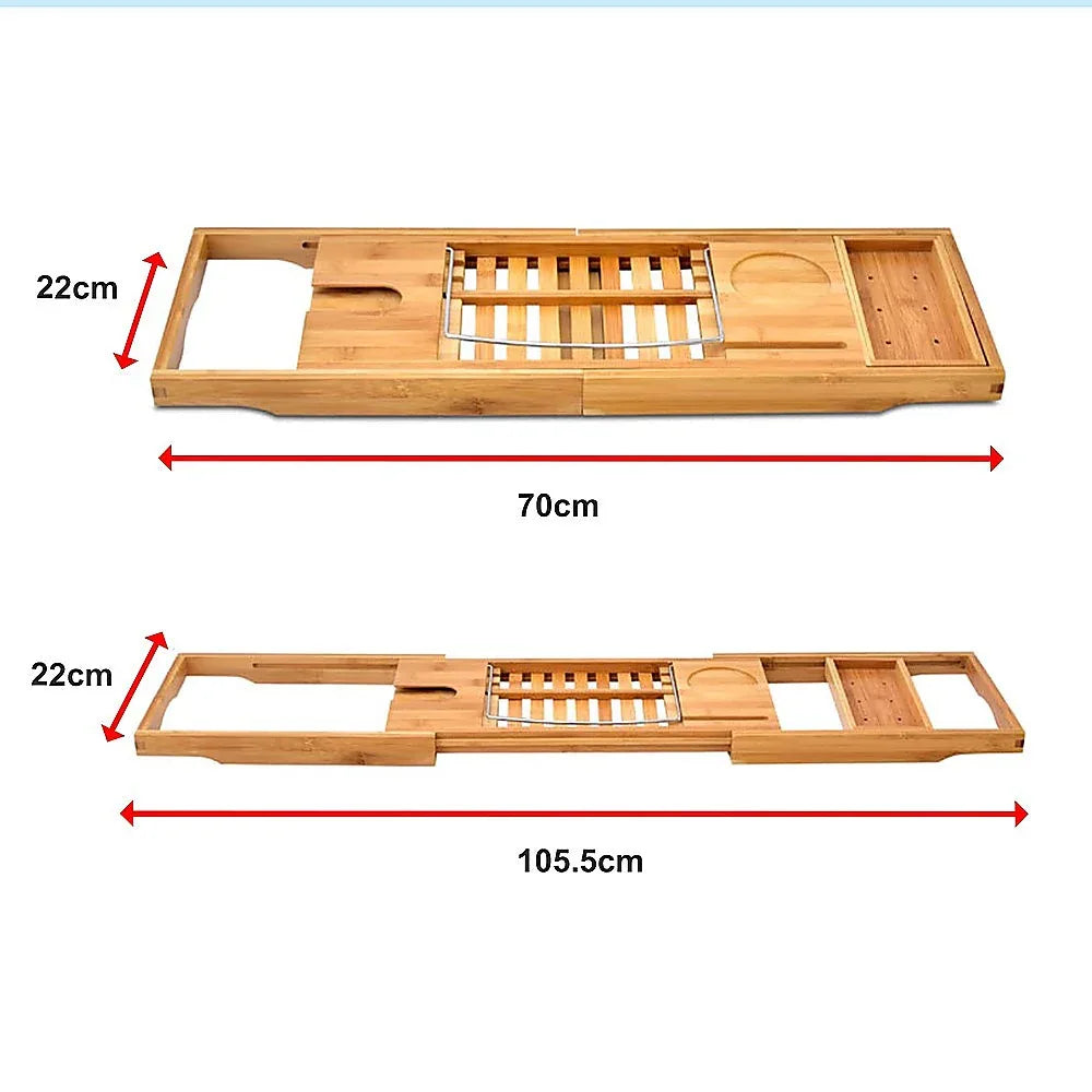 Bathroom Bamboo Bath Caddy Wine Glass Holder Table Tray Bathtub Rack Soap Shelf - Mekamart Australia