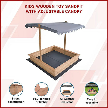 Kids Wooden Toy Sandpit with Adjustable Canopy - Mekamart Australia