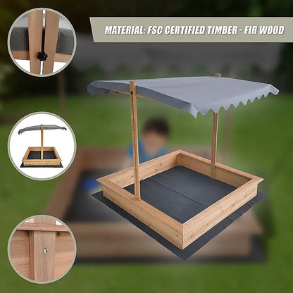 Kids Wooden Toy Sandpit with Adjustable Canopy - Mekamart Australia