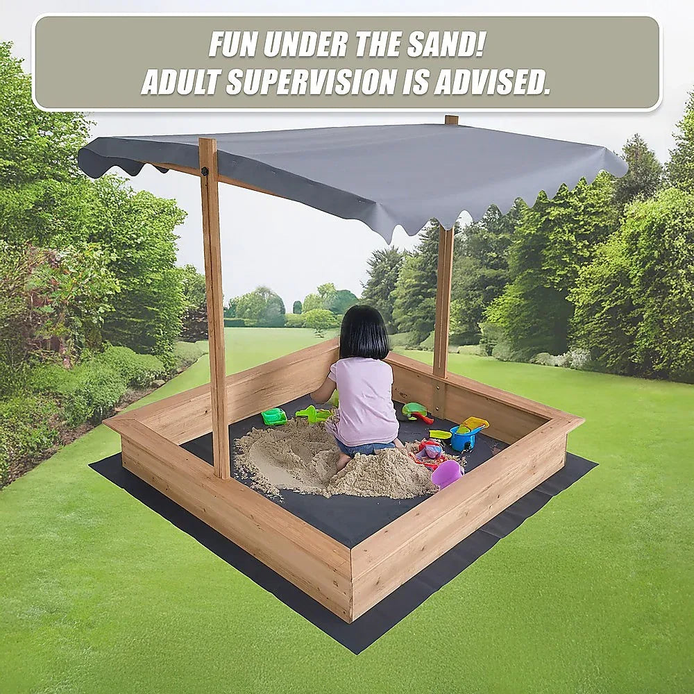 Kids Wooden Toy Sandpit with Adjustable Canopy - Mekamart Australia