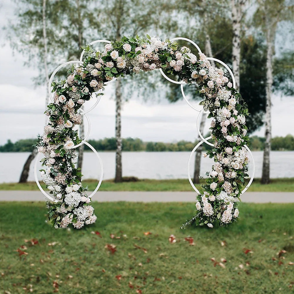 2pcs Round Wedding Arch Backdrop Rings Loops Flower Balloon Lawn Row Stand - Mekamart Australia