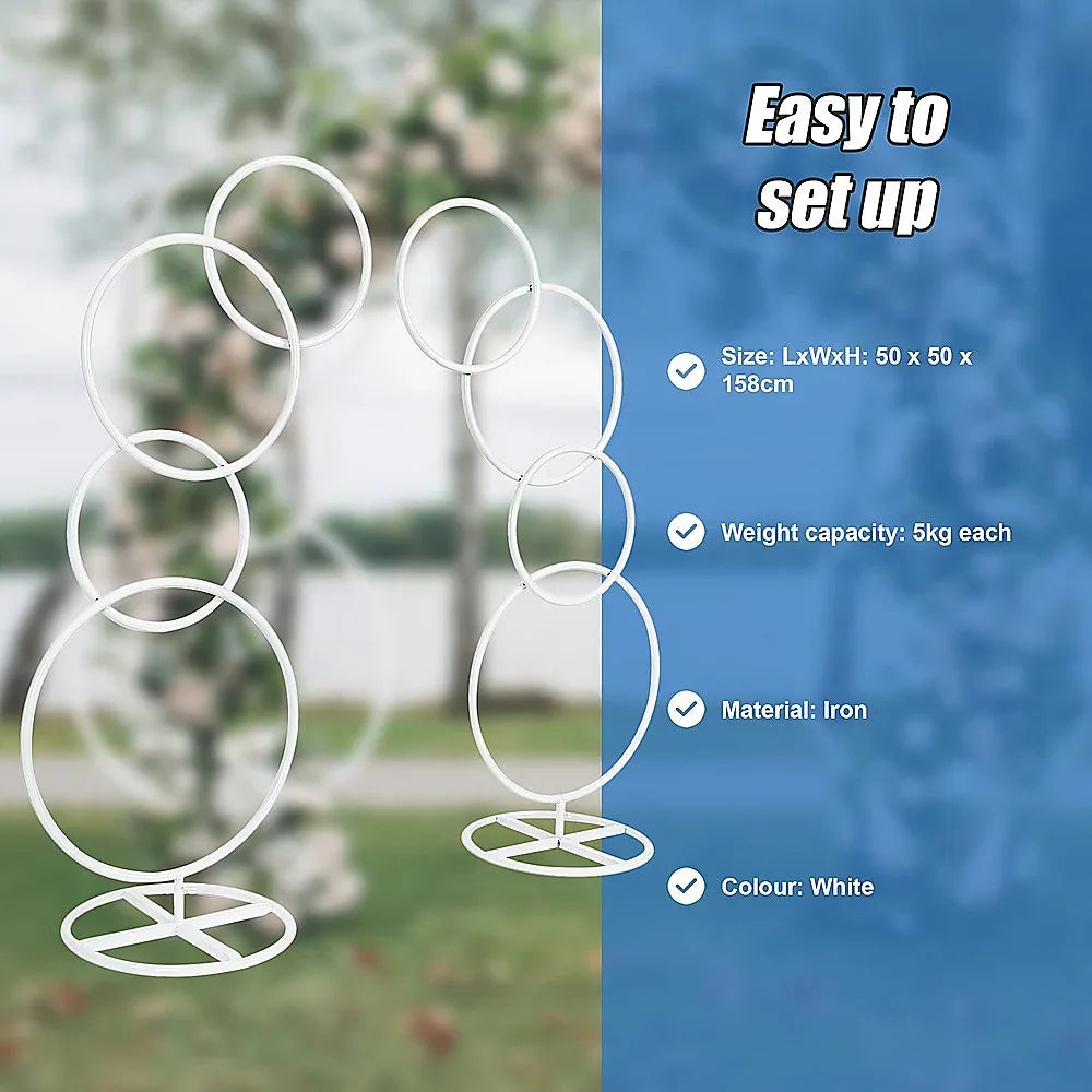 2pcs Round Wedding Arch Backdrop Rings Loops Flower Balloon Lawn Row Stand - Mekamart Australia